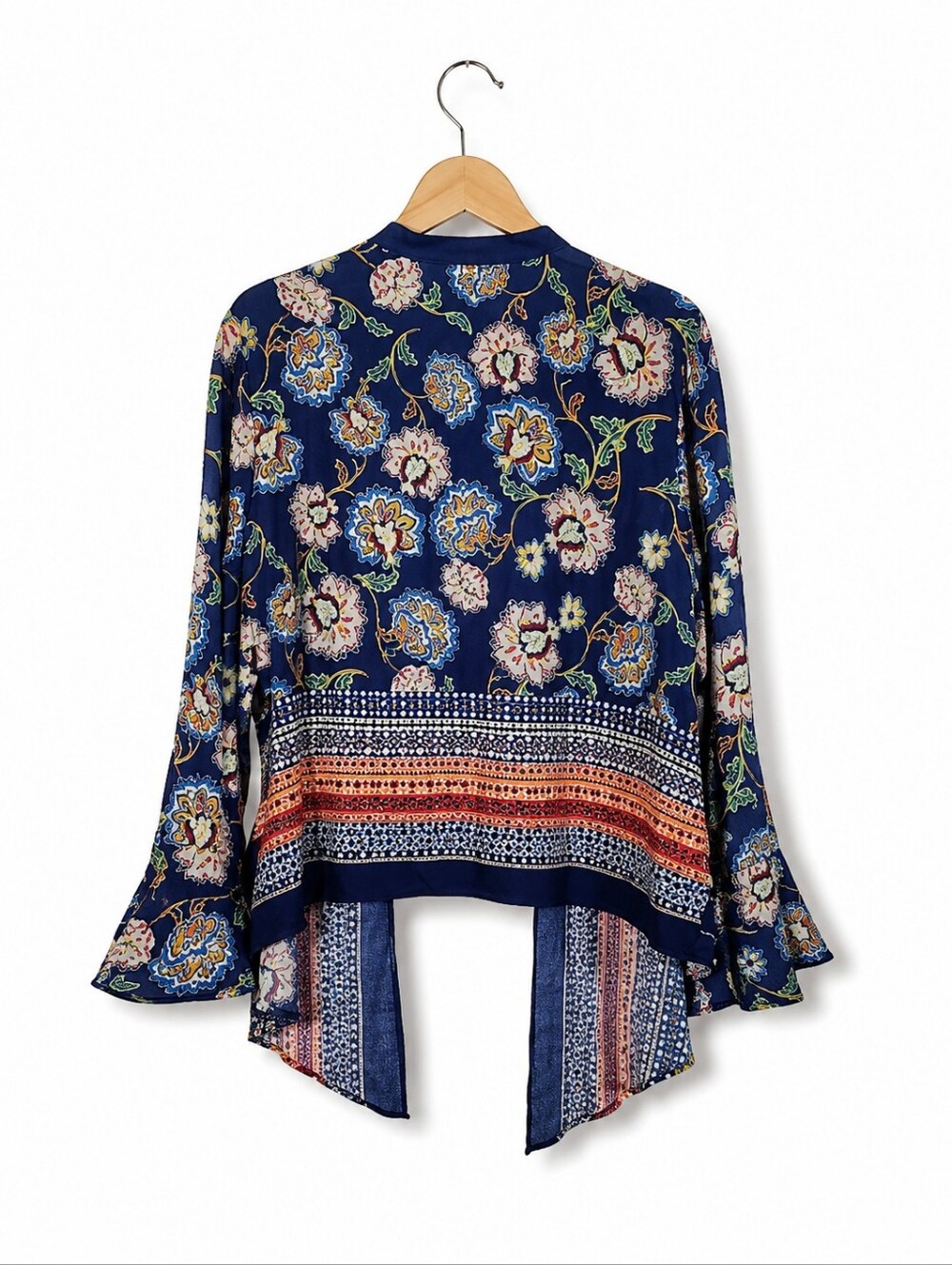fig and flower Anthropologie NWT Navy Floral Kimono with Red and Yellow Accents - Picture 4 of 11